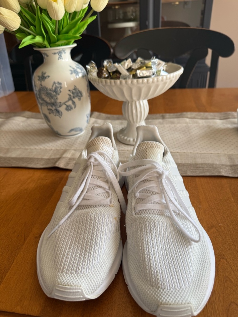 adidas All-White Knit Athletic Sneakers